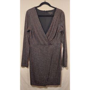 GUESS Metallic Stripe Faux-Wrap Long Sleeve Dress